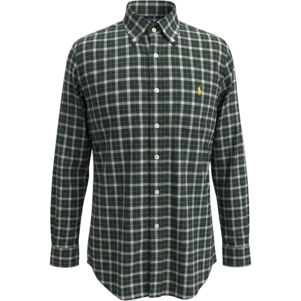 Ralph Lauren Mens Green Plaid Button Down Shirt Long Sleeve Pony Logo Large